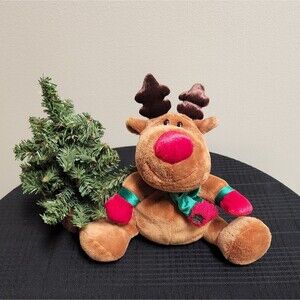 Christmas Reindeer Plush with Big Red Nose and bean bag bottom Holiday Decor